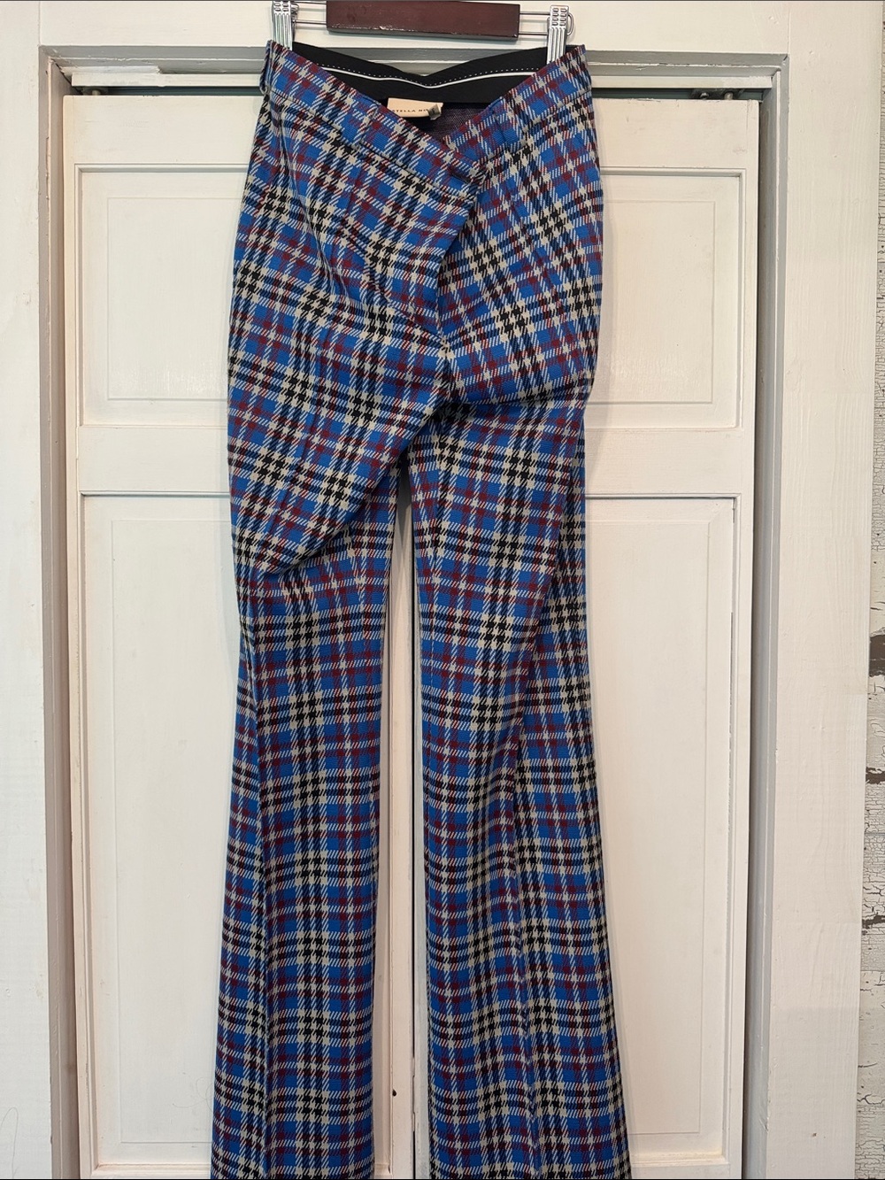 Stella McCartney Blue Plaid Wide Leg Trousers with Red Accents